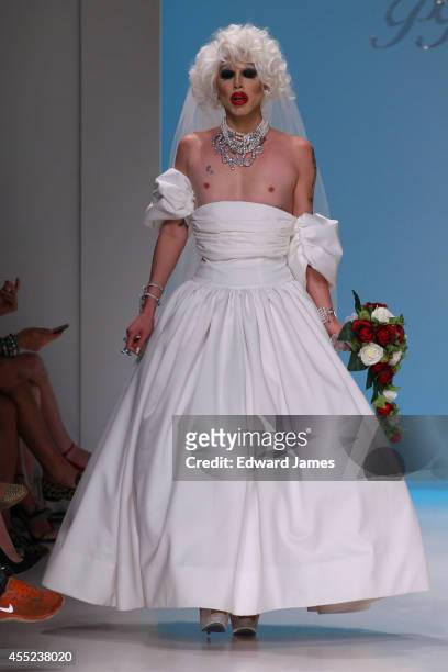 Model/Drag Queen Sharon Needles walks the runway at Betsey Johnson during Mercedes-Benz Fashion Week Spring 2015 at The Salon at Lincoln Center on...