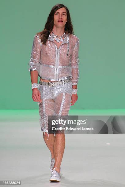 Model walks the runway at Betsey Johnson during Mercedes-Benz Fashion Week Spring 2015 at The Salon at Lincoln Center on September 10, 2014 in New...