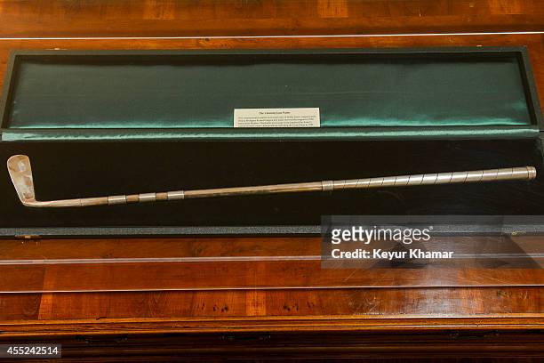 An exact replica of the Calamity Jane putter used by Bobby Jones on display in the clubhouse at East Lake Golf Club on August 27, 2014 in Atlanta,...