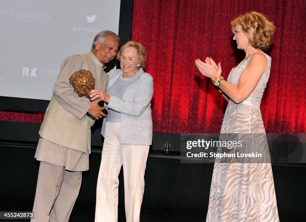 Ripple of Hope Award Honoree Muhammad Yunus accepts award onstage with Ethel Kennedy and Kerry Kennedy at Robert F. Kennedy Center For Justice And...