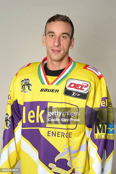 Istvan Sofron of Krefeld Pinguine during the portrait shot on august 14, 2014 in Krefeld, Germany.