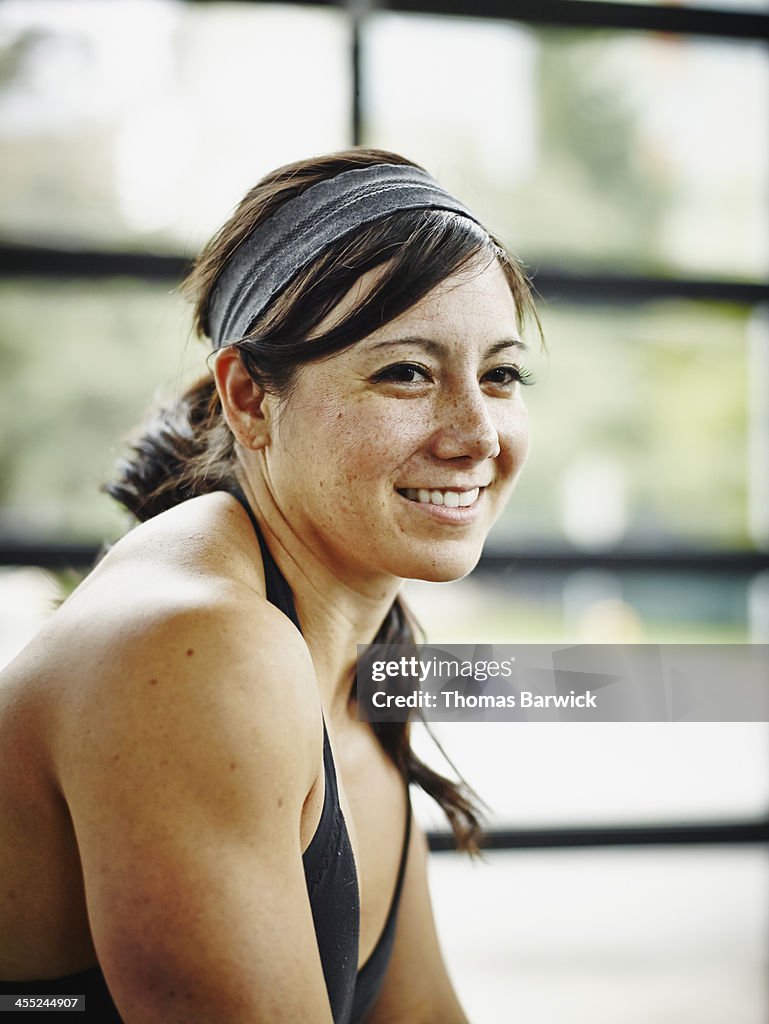 Portrait smiling woman in Gym gym