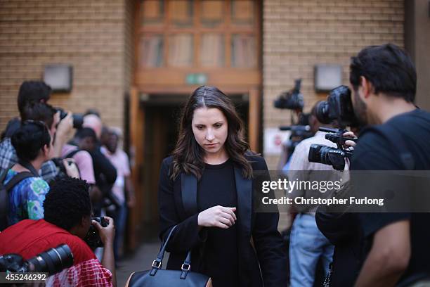 Aimee Pistorius, the sister of Oscar Pistorius, leaves North Gauteng High Court for a lunch break on September 11, 2014 in Pretoria, South Africa....