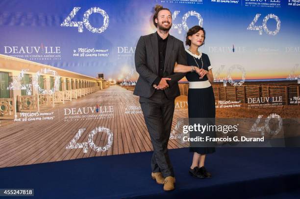 Director Mike Cahill and Astrid Berges-Frisbey pose at the 'I Origins' photocall during the 40th Deauville American Film Festival on September 11,...