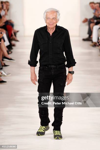 Designer Ralph Lauren walks the runway at the Ralph Lauren fashion show during Mercedes-Benz Fashion Week Spring 2015 at Skylight Clarkson SQ. On...