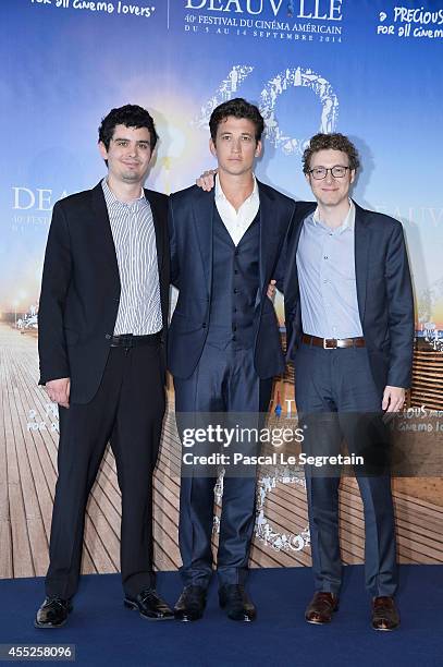 Damien Chazelle, Miles Teller and Nicholas Britell attend the 'Whiplash' Photocall on September 11, 2014 in Deauville, France.