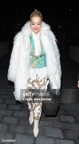 Rita Ora seen leaving the Dorchester Hotel on December 11, 2013 in London, England.