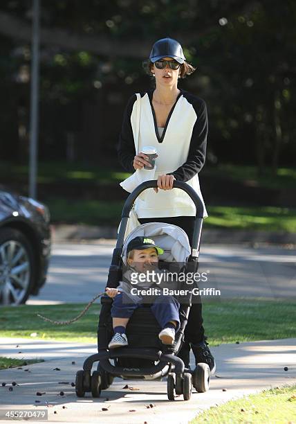 Alessandra Ambrosio and son Noah Mazur are seen on December 11, 2013 in Los Angeles, California.
