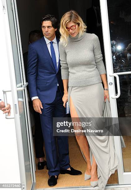 Professional polo player Nacho Figueras and his wife Delfina Blaquier leave from Ralph Lauren Mercedes-Benz Fashion Week Spring 2015 at Skylight...