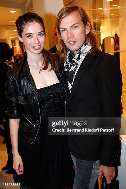 Daughter of Patricia Barzyk, Model Sarah Barzyk and fashion designer Christophe Guillarme attend the "Promenade pour un objet d'exception". Held at...