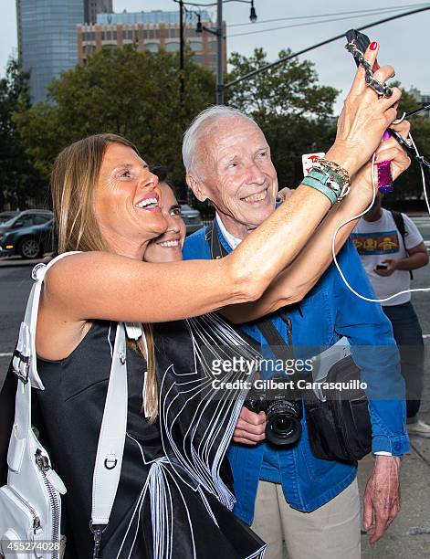 Editor-at-large and creative consultant for Vogue Japan Anna Dello Russo and photographer Bill Cunningham are seen at the Calvin Klein Spring Summer...