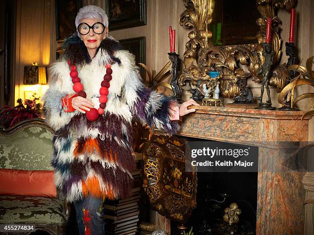 Fashion icon Iris Apfel is photographeed for Avenue Magazine on February 13, 2014 in New York City. PUBLISHED IMAGE.