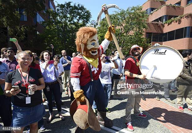 Levi Strauss & Co. Celebrates the upcoming home opener at Levi's Stadium with a company-wide pep rally featuring the a Levi's-clad Sourdough Sam on...