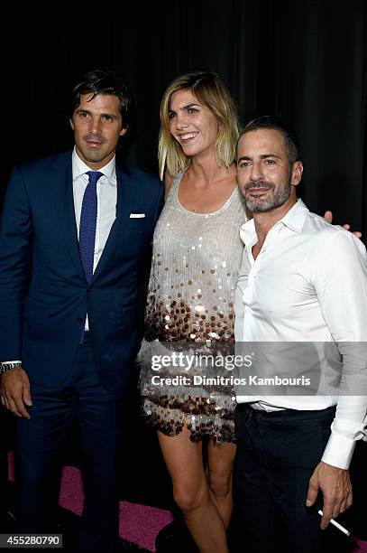 Nacho Figueras, Delfina Blaquier and designer Marc Jacobs pose backstage at the Marc Jacobs fashion show during Mercedes-Benz Fashion Week Spring...