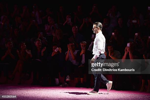 Designer Marc Jacobs walks the runway at the Marc Jacobs fashion show during Mercedes-Benz Fashion Week Spring 2015 at Park Avenue Armory on...