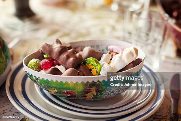 sweets in bowl, close-up - easter candy stock pictures, royalty-free photos & images