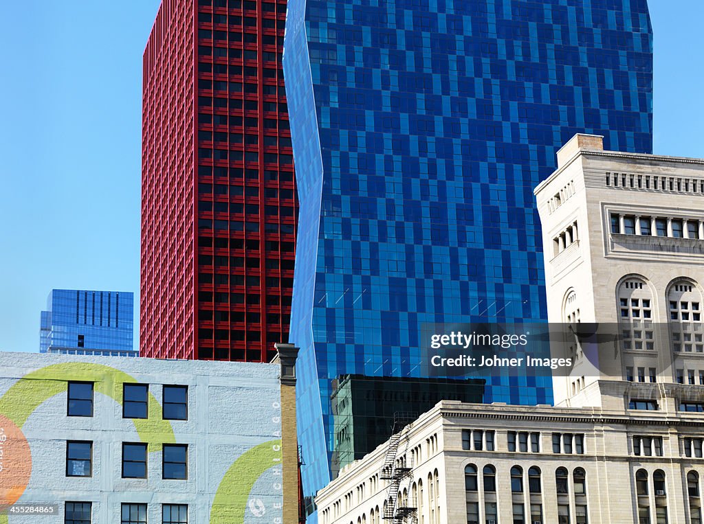 Blue and red skyscrapers, Chicago