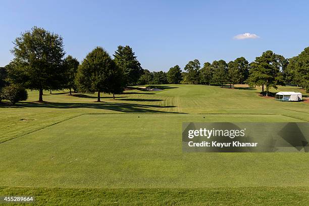 Course scenic of the eighth hole tee box at East Lake Golf Club on August 27, 2014 in Atlanta, Georgia. East Lake is the venue of the TOUR...