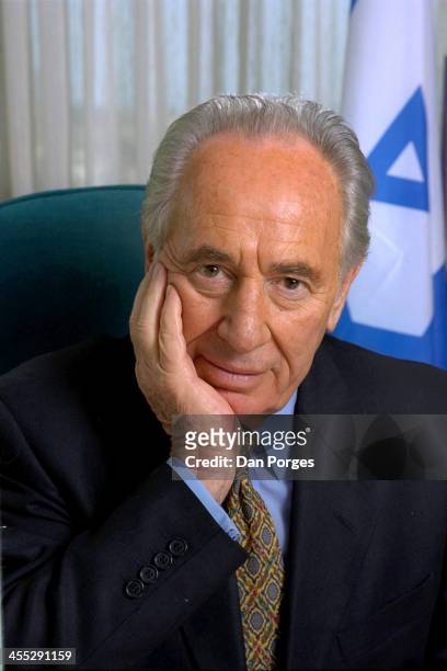 Portrait of Polish-born Israeli politician and former Prime Minister Shimon Peres as he poses in his office, Tel Aviv, Israel, October 30, 1998.