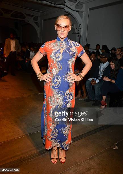 Designer Nikki Poulos attends the K. Nicole fashion show during Mercedes-Benz Fashion Week Spring 2015 at Pier 59 on September 11, 2014 in New York...