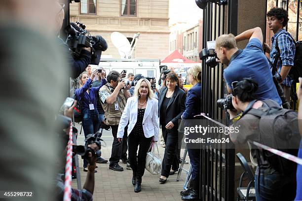 Reeva Steenkamp's mother, June Steenkamp arrives at the Pretoria High Court on September 12 in Pretoria, South Africa. Oscar Pistorius, stands...