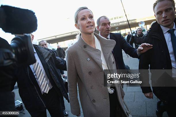 Former German First Lady Bettina Wulff arrives to testify in the trial of her estranged husband, former German President Christian Wulff, at the...