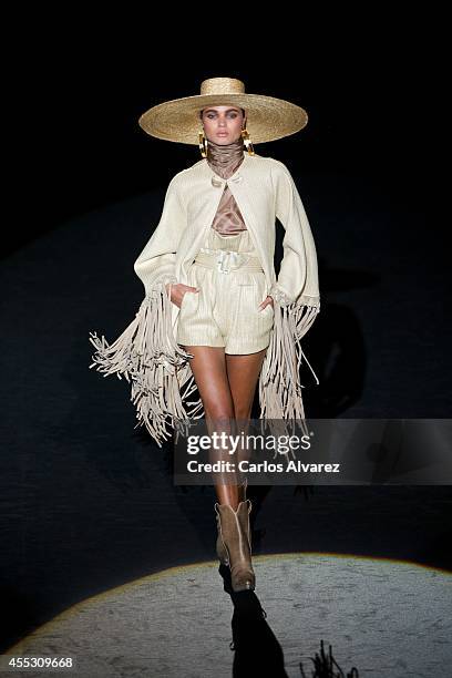 Model showcases designs by Roberto Verino on the runway at Roberto Verino show during Mercedes Benz Fashion Week Madrid Spring/Summer 2015 at Ifema...