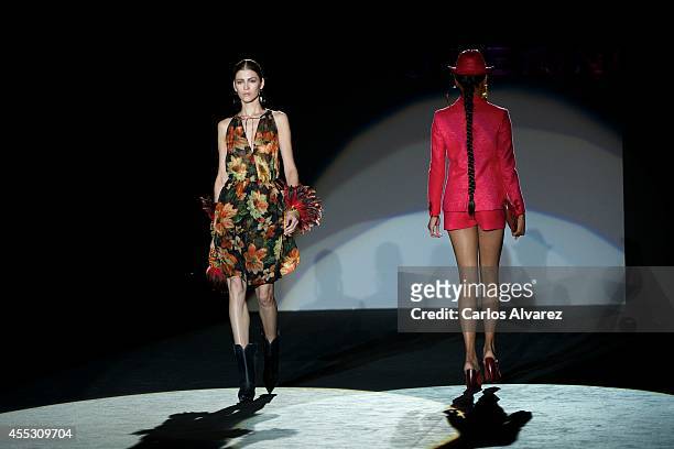 Models showcase designs by Roberto Verino on the runway at Roberto Verino show during Mercedes Benz Fashion Week Madrid Spring/Summer 2015 at Ifema...