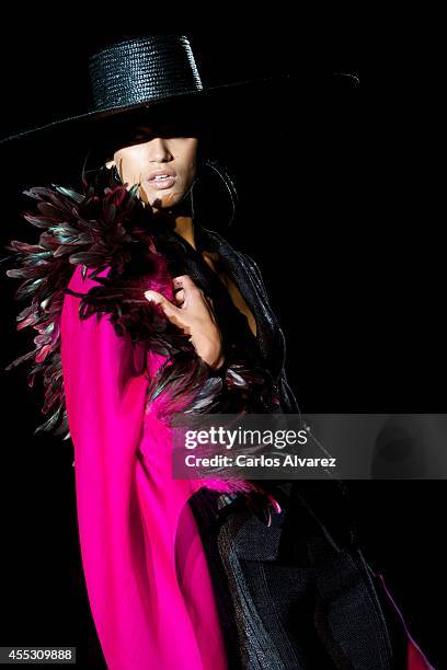 Model showcases designs by Roberto Verino on the runway at Roberto Verino show during Mercedes Benz Fashion Week Madrid Spring/Summer 2015 at Ifema...