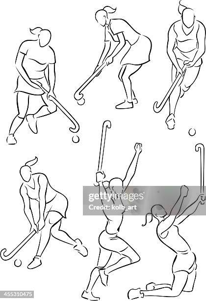 women playing hockey - women's track stock illustrations