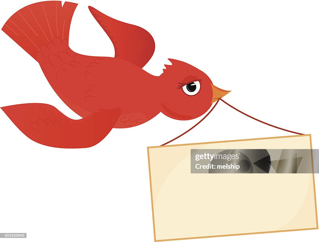Red Bird with Sign
