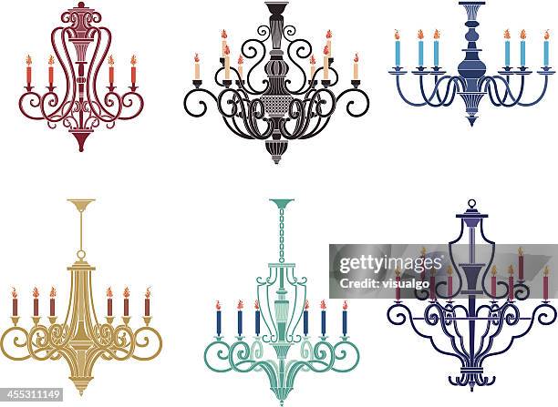 illustrazioni stock, clip art, cartoni animati e icone di tendenza di lampadari con candele - chandeliers