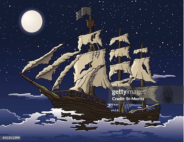 pirate ghost ship - galleon stock illustrations