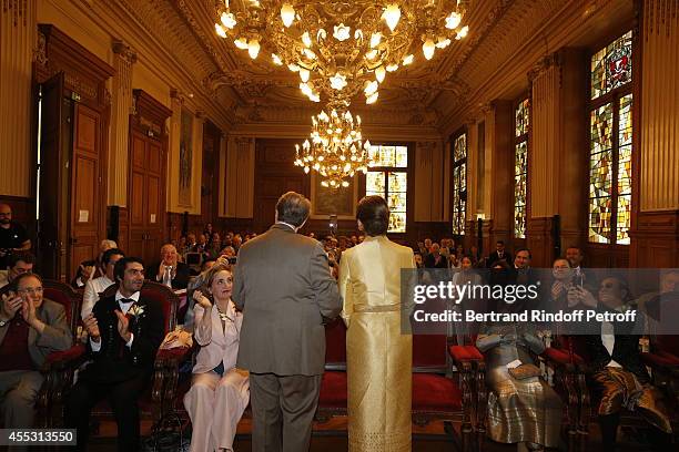 Francois Florent and Kanee Danevong attend the Wedding of Francois Florent And Kanee Danevong at Mairie Du XVIII, on September 12, 2014 in Paris,...