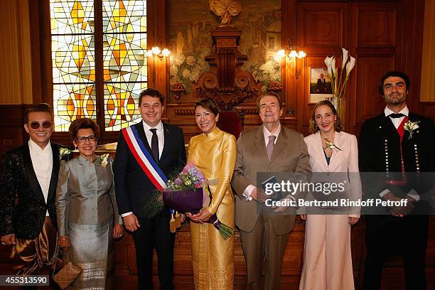 Somsak Chalachol, Eric Lejoindre, Kanee Danevong, Francois Florent, Dominique Blanc and Davy Vetter attend the Wedding of Francois Florent And Kanee...