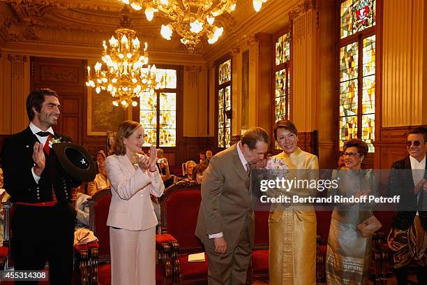 Davy Vetter, Dominique Blanc, Francois Florent, Kanee Danevong and Somsak Chalachol attend the Wedding of Francois Florent And Kanee Danevong at...