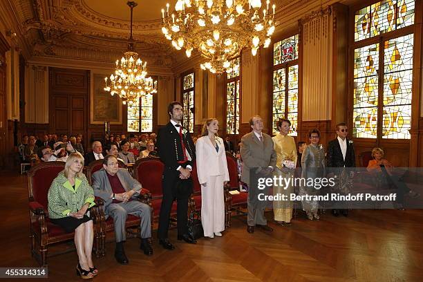 Candice Patou, Robert Hossein, Davy Vetter, Dominique Blanc, Francois Florent, Kanee Danevong and Somsak Chalachol attend the Wedding of Francois...