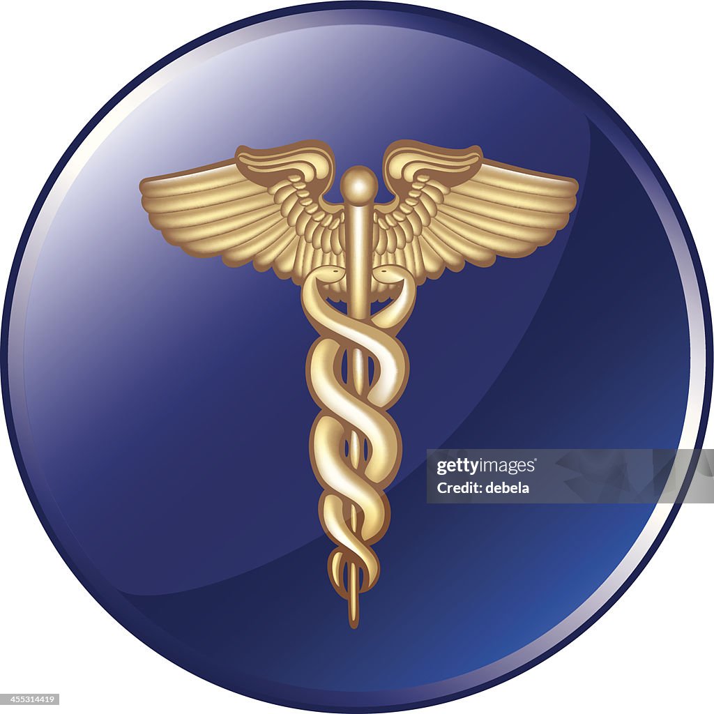 Caduceus Blue Icon Button