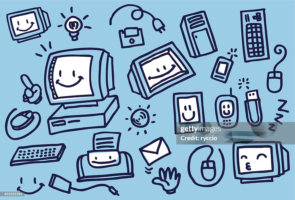 Computer Technology Doodle Hardware Tech Doodles High-Res Vector Graphic - Getty Images