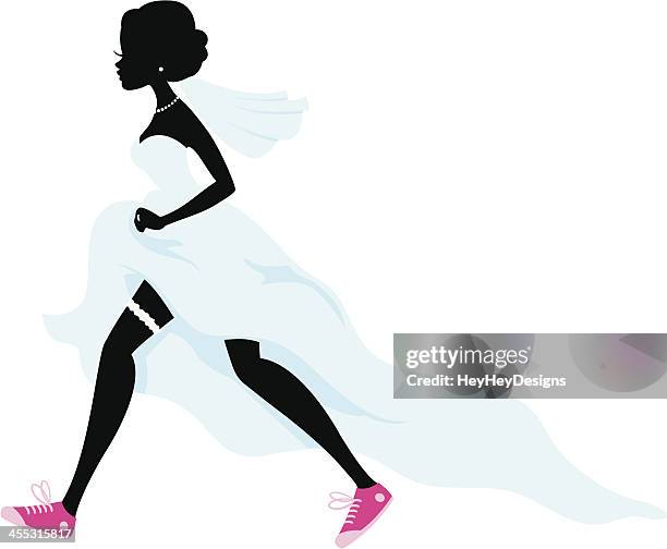 illustrations, cliparts, dessins animés et icônes de mariée et silhouette de course - robe du soir