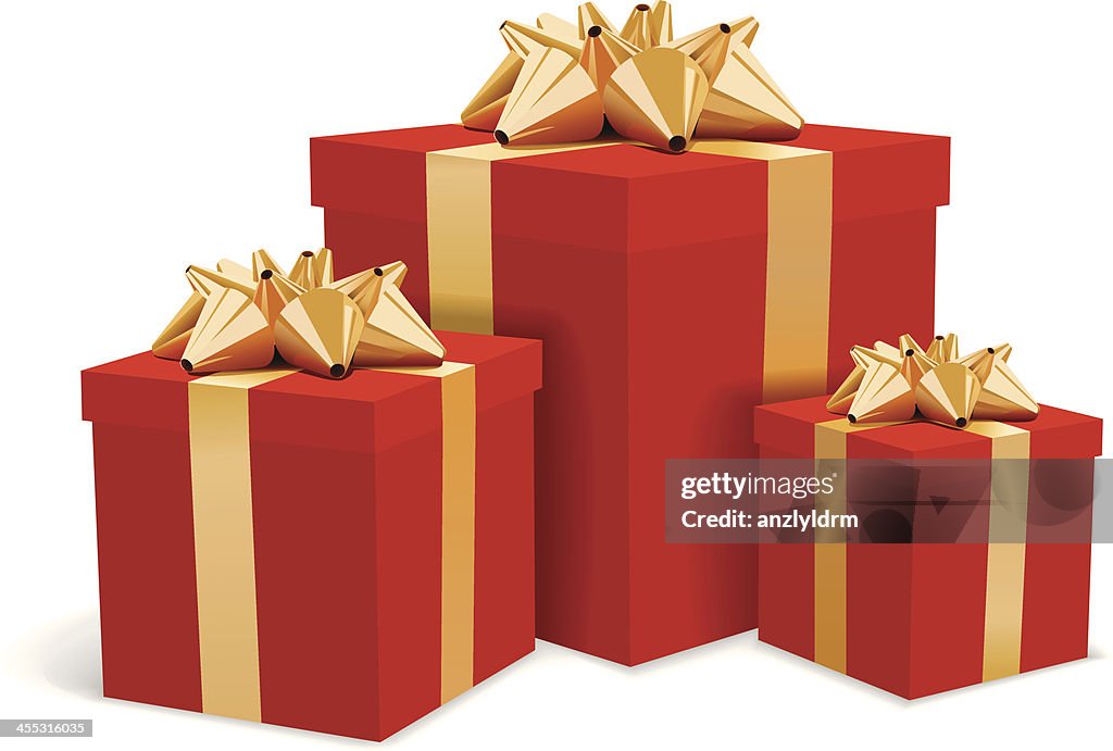 Red gift boxes with gold bows illustration