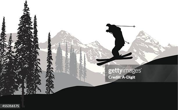 bildbanksillustrationer, clip art samt tecknat material och ikoner med sky skiing vector silhouette - skidåkning