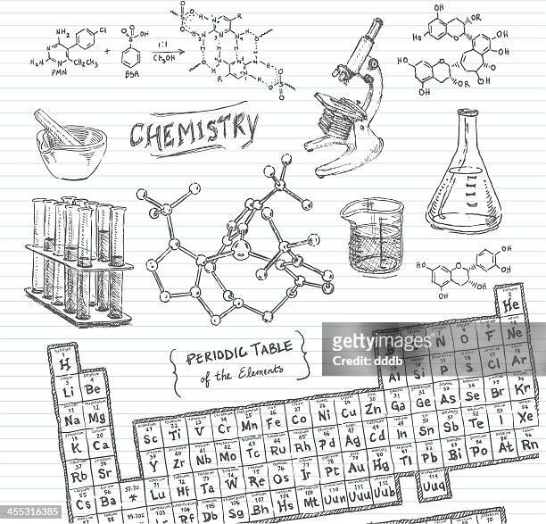 ilustrações, clipart, desenhos animados e ícones de química doodle esboços - chemistry class