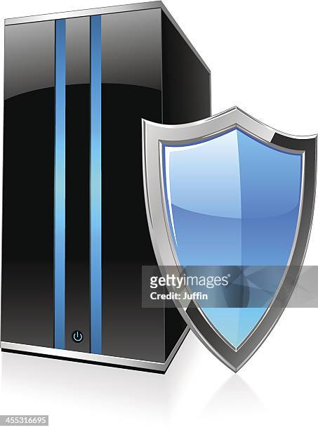 server with shield - shield 3d stock illustrations