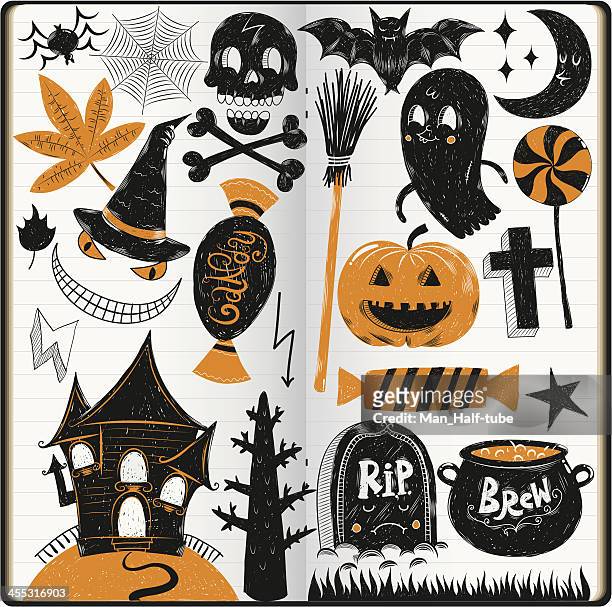 stockillustraties, clipart, cartoons en iconen met halloween doodles - spin