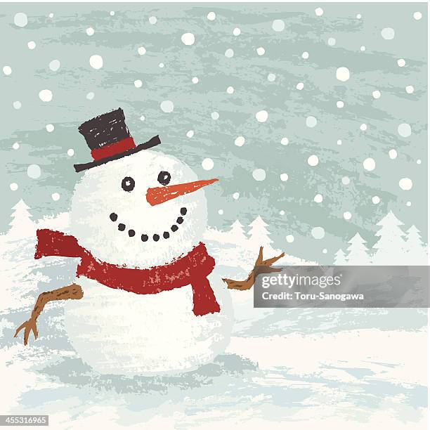 snowman by hand-drawn - snowman stock illustrations