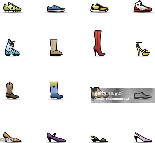 ilustraciones, imágenes clip art, dibujos animados e iconos de stock de conjunto de icono de zapatos - shopping basket