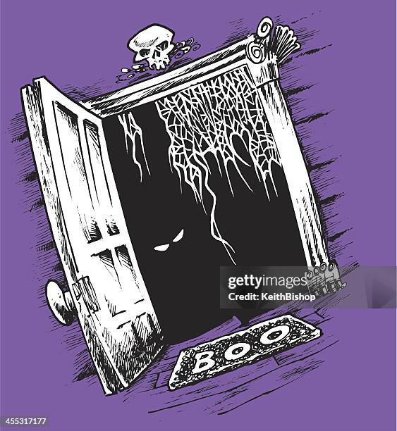 stockillustraties, clipart, cartoons en iconen met haunted house door way - welkom mat