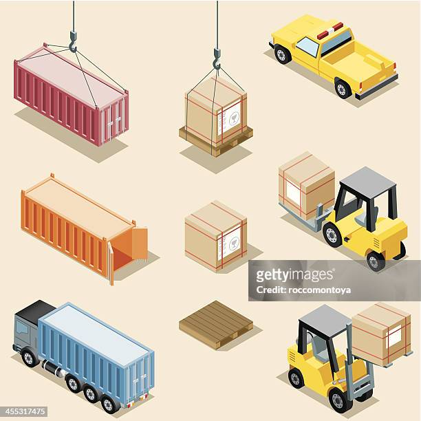 graphic image of different stages of freight transportation - container 幅插畫檔、美工圖案、卡通及圖標