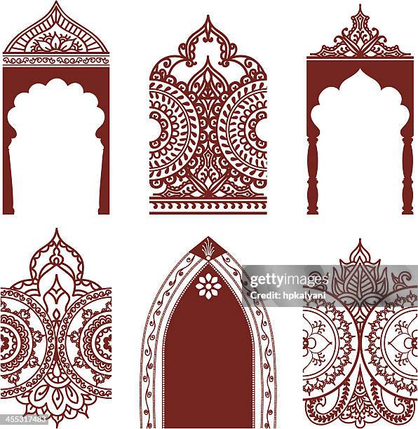 ilustrações de stock, clip art, desenhos animados e ícones de mehndi arcos e fronteiras - tatuagem de henna